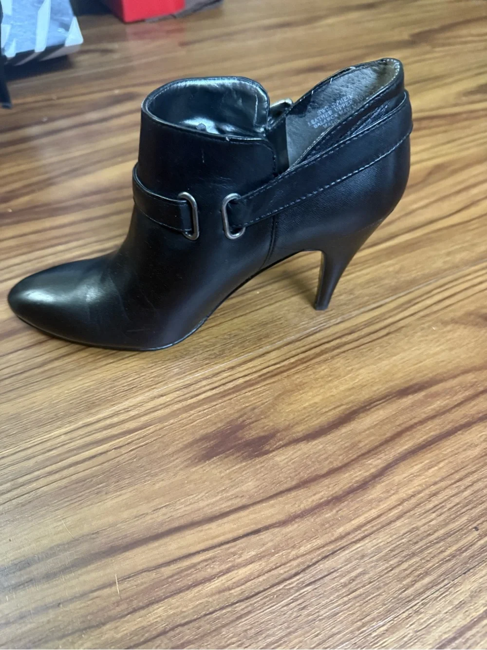 Nine West Black Leather Pointed-Toe Ankle Booties with Buckle